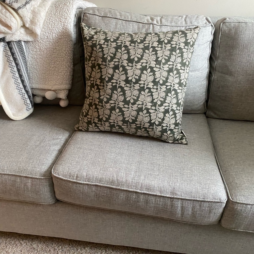 Elegant Floral Accent Pillow in Green and Cream